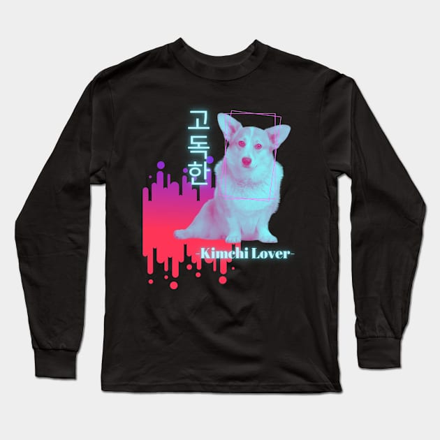 Corgi Lonely Kimchi Vaporwave Party Techno Glitch Long Sleeve T-Shirt by Maggini Art